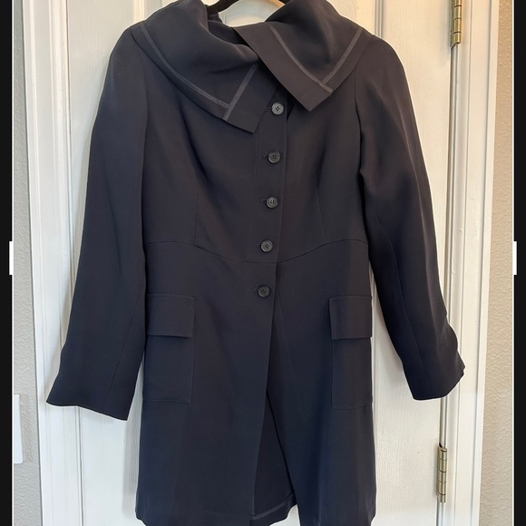 Morgane Le Fay Navy All Silk Lined Long Coat With Extended Shawl-Collar Sm - Picture 1 of 12